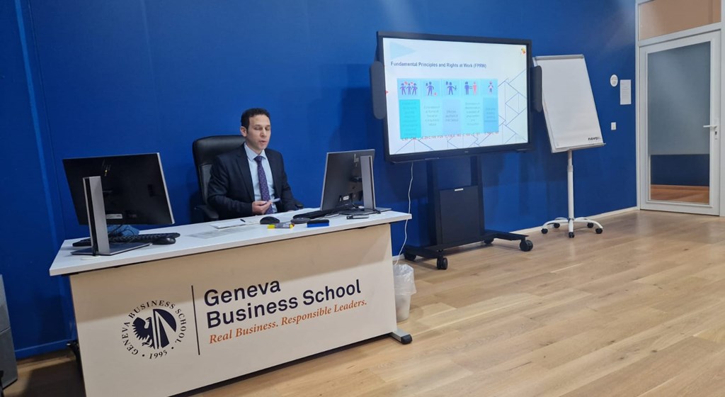 Mr. Fatih Acar from the Labour and Social Security Counsellor's Office of the Permanent Mission of Turkey to the United Nations Office at Geneva participated as a guest lecturer in the ‘Finance Review and Budgeting’ course provided by the Geneva Business School University as part of the International Management Master's programme and made a comprehensive presentation on the International Labour Organization's (ILO) programmes, budgeting processes and innovative practices in this field.