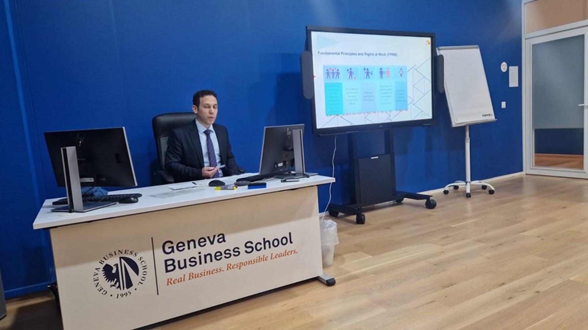 Mr. Fatih Acar from the Labour and Social Security Counsellor's Office of the Permanent Mission of Turkey to the United Nations Office at Geneva participated as a guest lecturer in the ‘Finance Review and Budgeting’ course provided by the Geneva Business School University as part of the International Management Master's programme and made a comprehensive presentation on the International Labour Organization's (ILO) programmes, budgeting processes and innovative practices in this field.