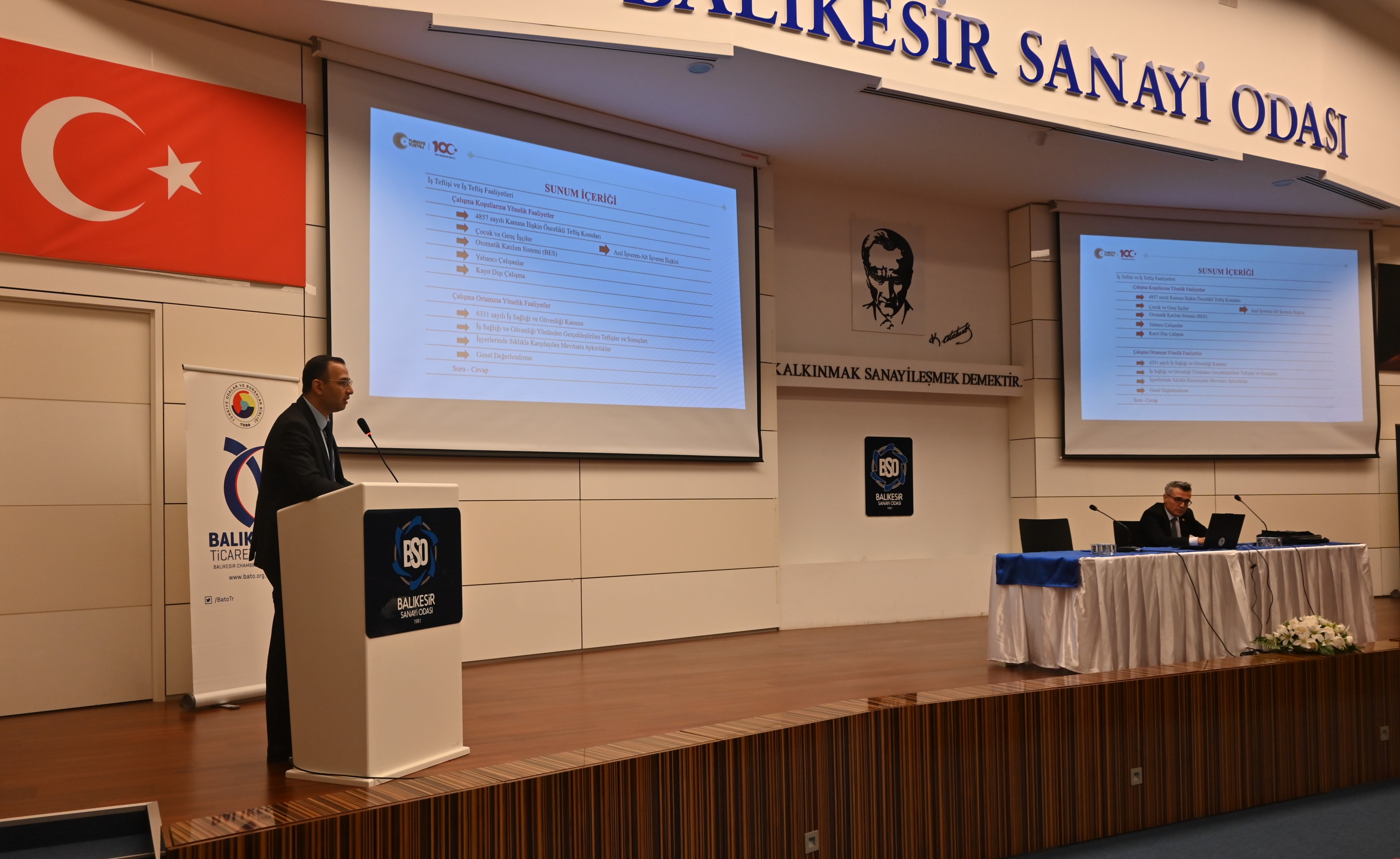Rehberlik ve Teftiş Başkanlığı tarafından Balıkesir Sanayi Odası ve Balıkesir Ticaret Odası iş birliğinde, 08 Nisan 2026 tarihinde iş sağlığı ve güvenliği ile işin yürütümü teftişleri hakkında bilgilendirme toplantısı düzenledi. 